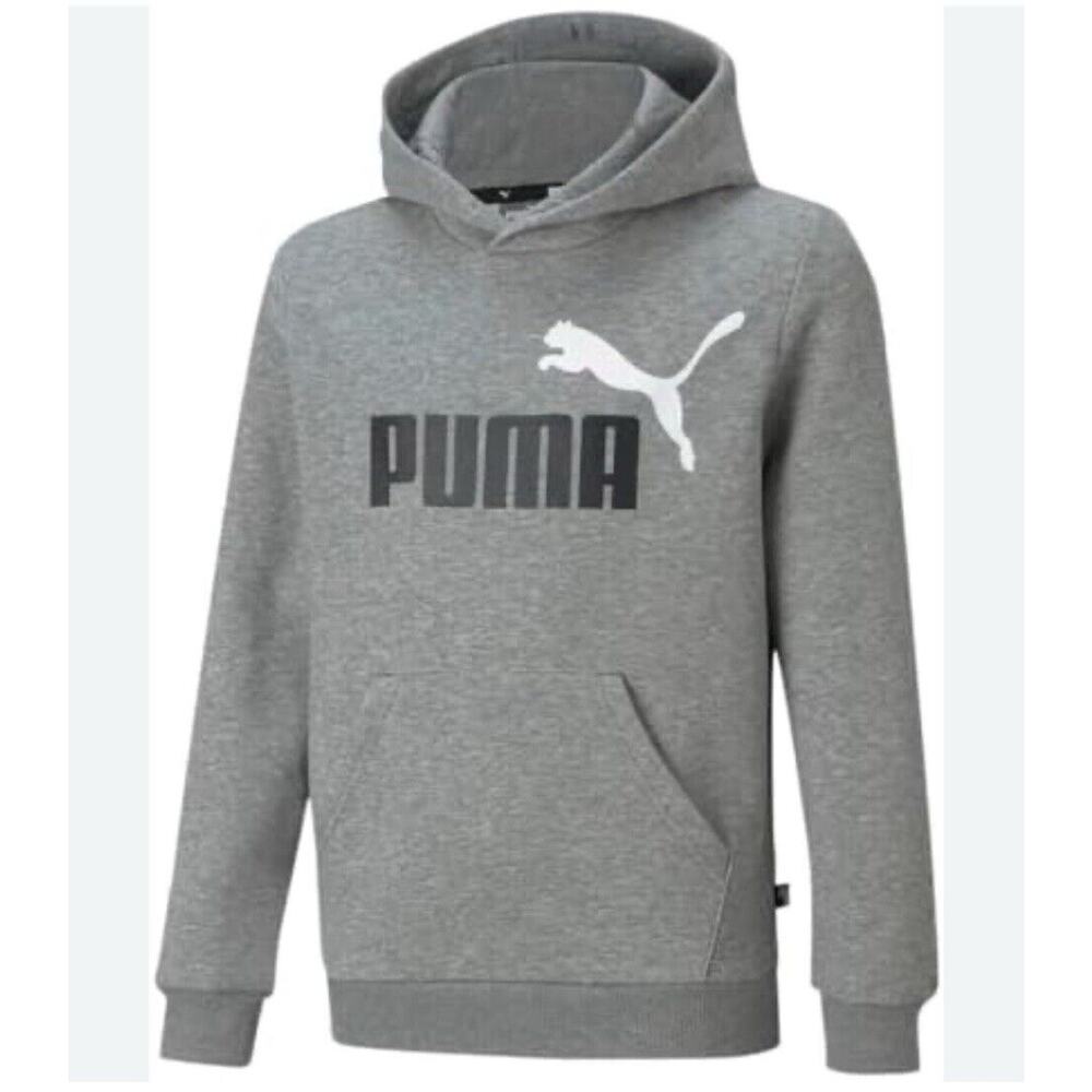 Puma Mens Hoodie Sweater Gray Drawstrings Pockets Size M Graphic Logo
